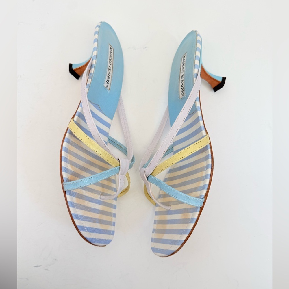 Manolo Blahnik Pastel Striped Kitten Heel Sandals Strappy Thong sandals EU 39 - Picture 4 of 9